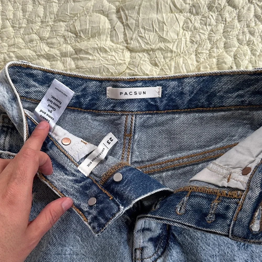 PacSun Light Blue Ripped High-Rise Denim Shorts - Picture 3 of 3